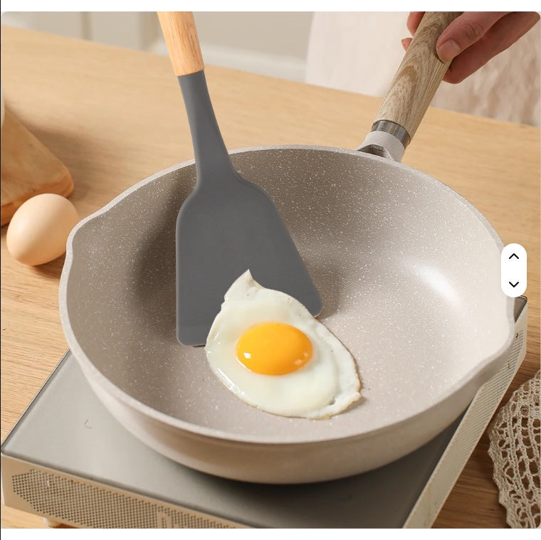 Non Stick Silicon 12 Pcs Heat Resistant Wooden Handle Kitchen Cooking - Image 3