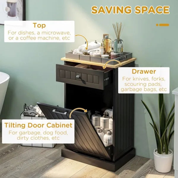 Kitchen Tilt Out Trash Bin Cabinet Free Standing Recycling Cabinet Trash Can - Image 3