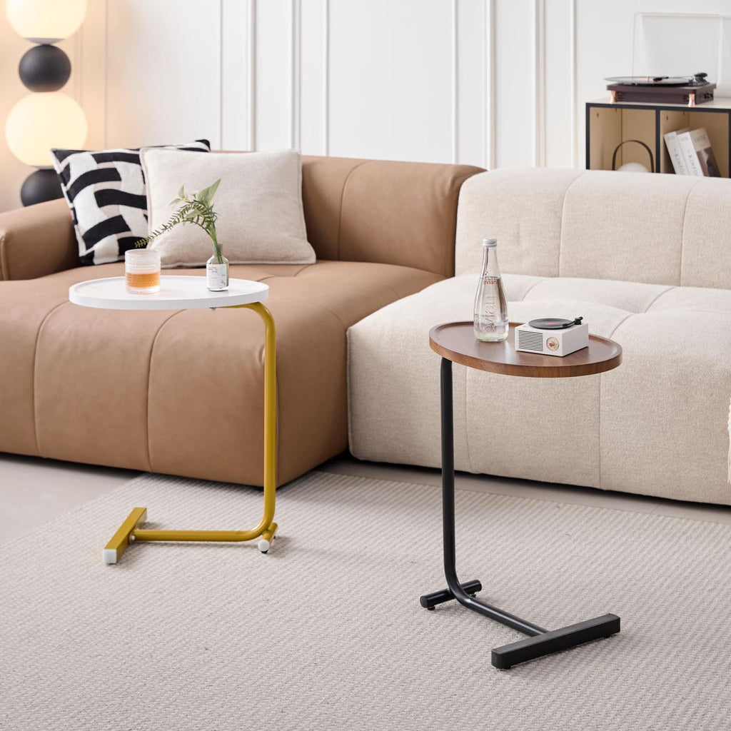 Brown C-Shaped Sofa Side Table