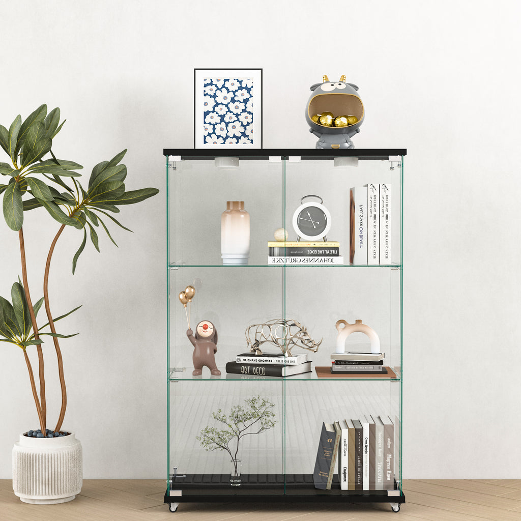 Two-Door Glass Display Cabinet with LED Lights