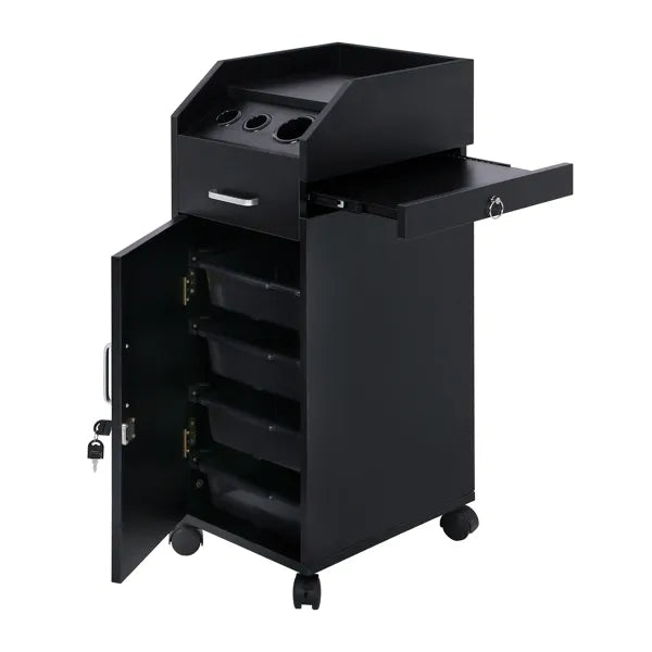 Hair Salon Storage Cart with Wheels & 3 Hair Dryer Holders & 4 Drawers & Lock & - Image 2