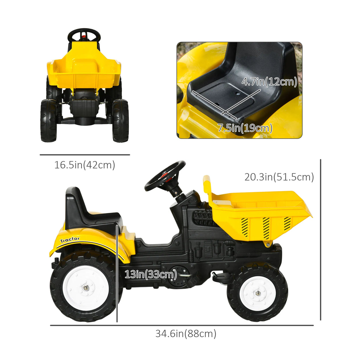Ride on Tractor for Kids Pedal Construction Car with Manual Control Bucket for - Image 4