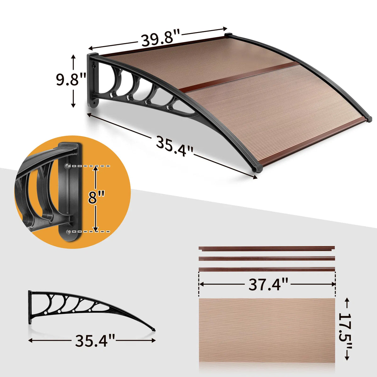 100 x 96cm Household Application Door & Window Rain Cover Eaves Brown Board &