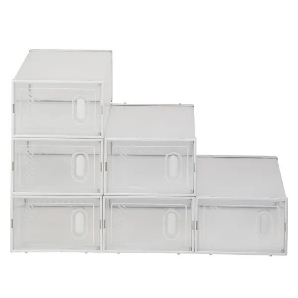 Shoe Storage Boxes 6 Pack Clear Plastic Stackable White - Side Profile and Dimensions