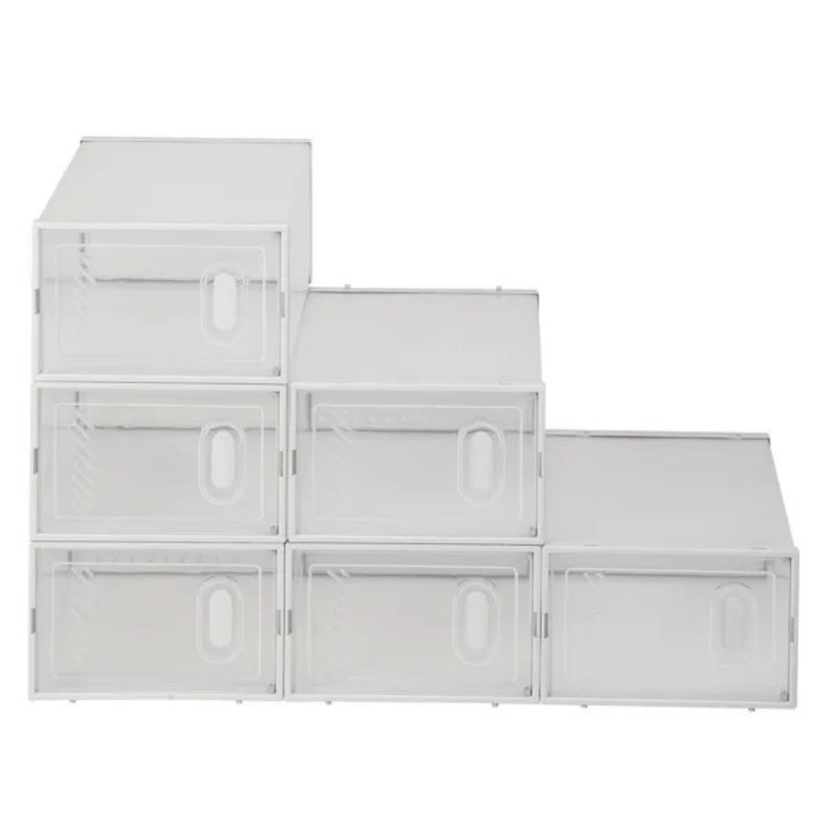 Shoe Storage Boxes 6 Pack Clear Plastic Stackable White - Side Profile and Dimensions