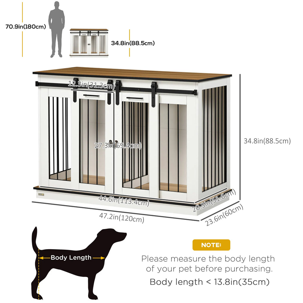 47in Dog Crate Furniture with Divider Panel Wooden Dog Kennel TV Stand for