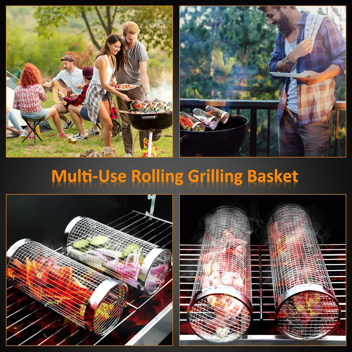 Rolling Grill Basket Grill Gifts For Men 304 Stainless Steel All in One - Image 5