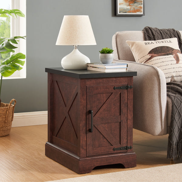 Farmhouse end table Nightstand Rectangular Farmhouse End Table with Barn Door - Image 2