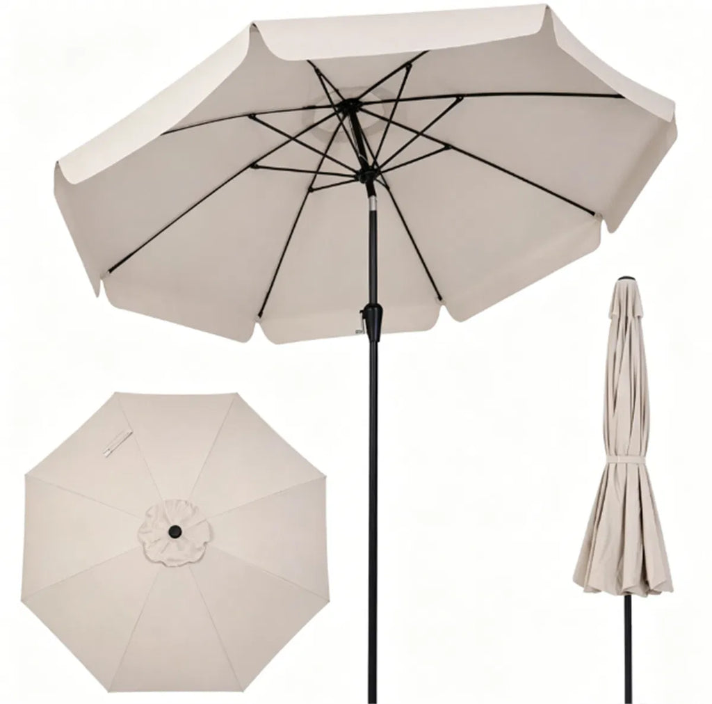 Beige 10ft Scalloped Patio Umbrella with PushButton Tilt Vented Outdoor Market - Image 2