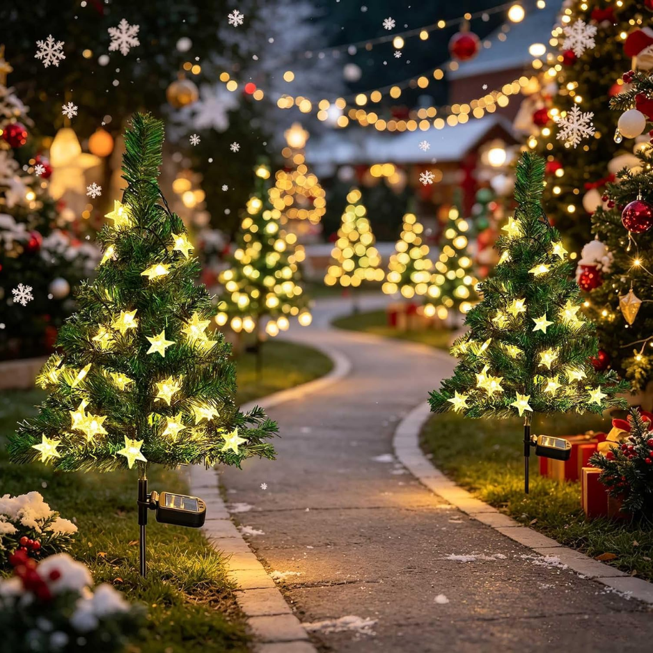 Pack Solar Christmas Tree Garden Stake Lights Waterproof Outdoor Decorations