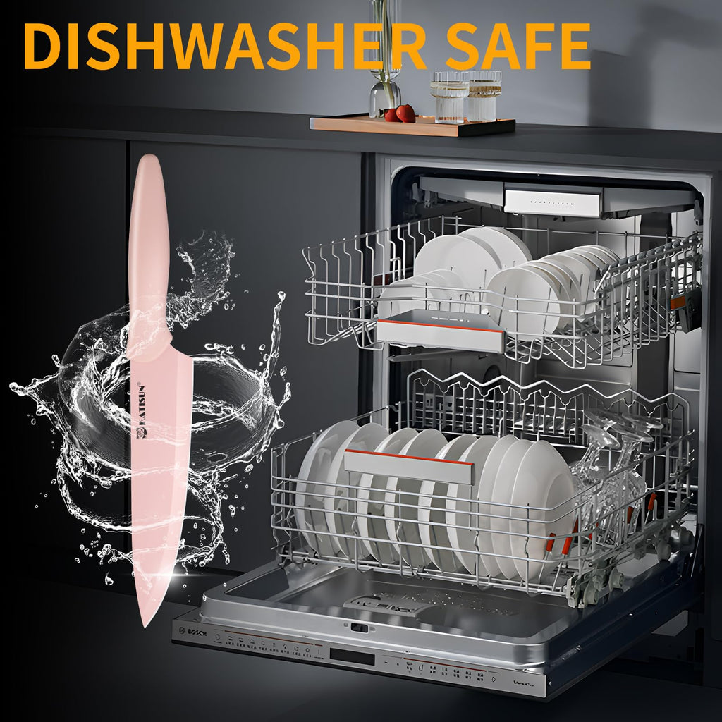 Kitchen Knife Set With Block 14 Piece Pink Non Stick Paint Coating Stainless - Image 4