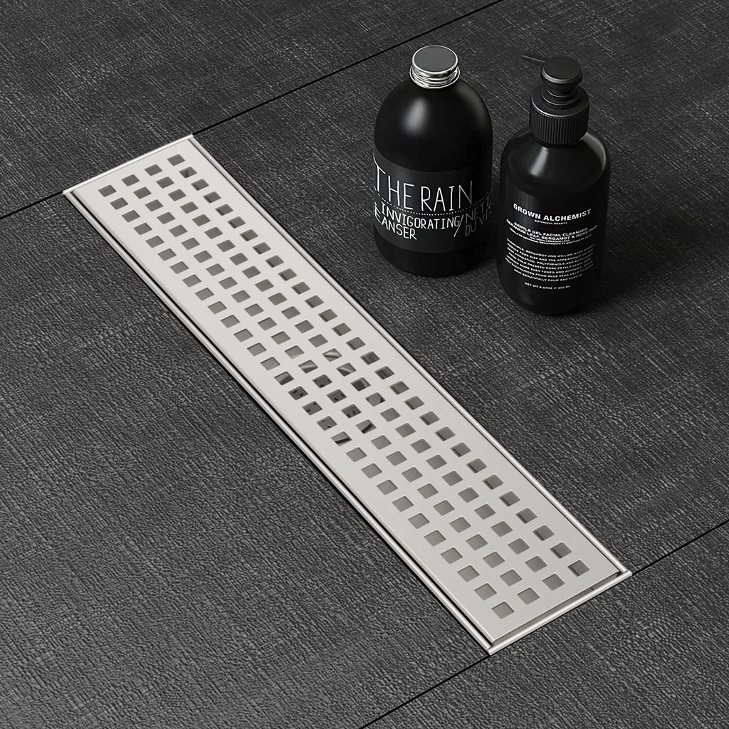 12 Inch Linear Shower Drain with Removable Square Patterned Grate 304 - Image 4