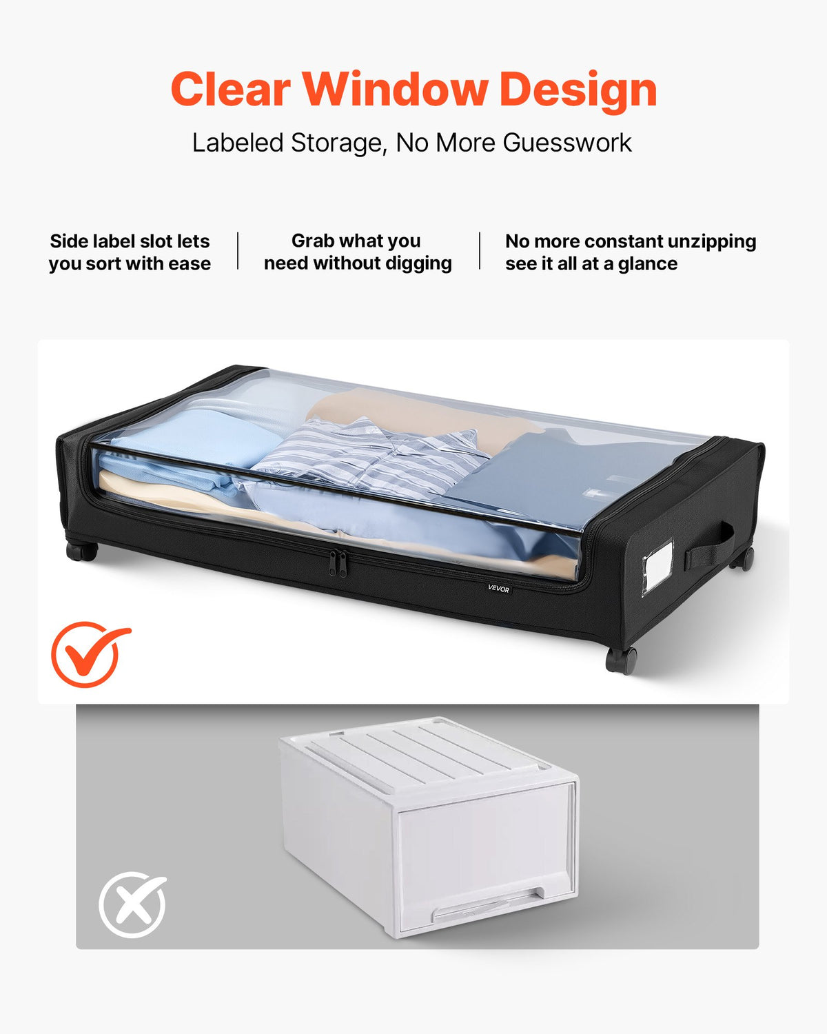 Rolling Under Bed Storage Containers with Clear Lids, 2-Pack - Opening and Closure Mechanism Detail