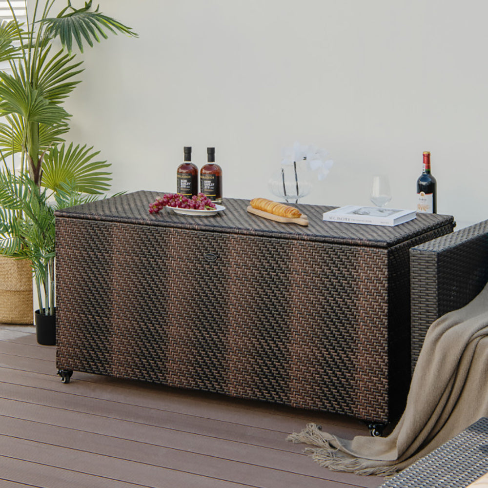 96 Gallon PE Wicker Outdoor Storage Box With 4 Wheels - Image 2
