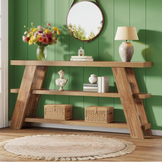 Brown Farmhouse Long Console Table
