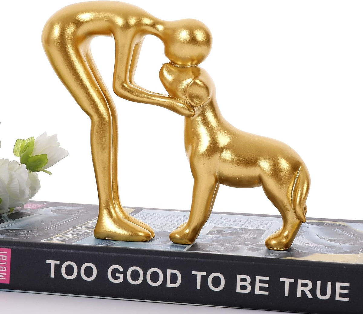 Golden Man And Dog Statue Decorative Pet Figurine Memorial Gift For Home - Image 5
