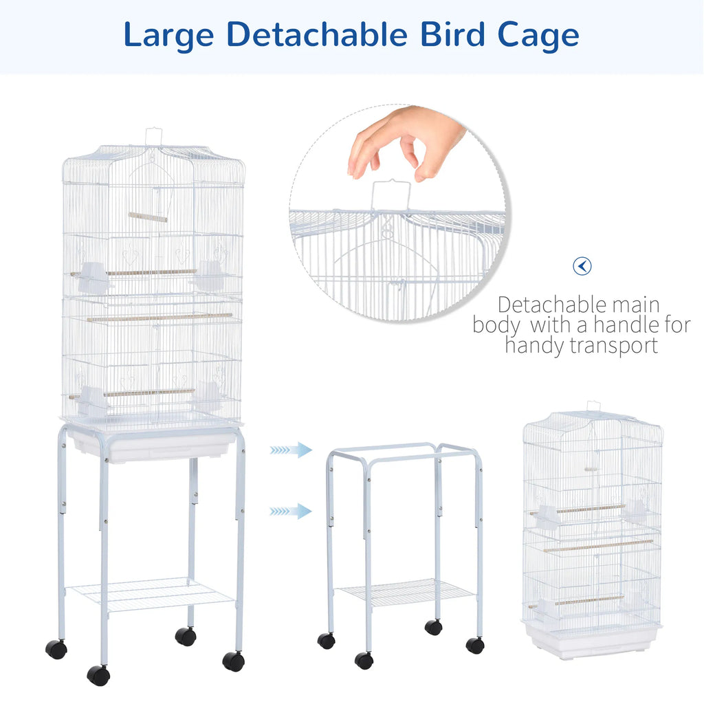 62" Rolling Bird Cage Cockatoo House Play Top Finch Pet Supply with Storage - Image 5