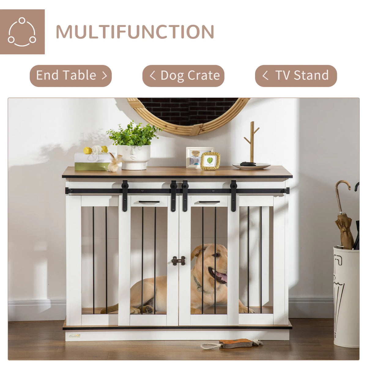 47in Dog Crate Furniture with Divider Panel Wooden Dog Kennel TV Stand for - Image 2