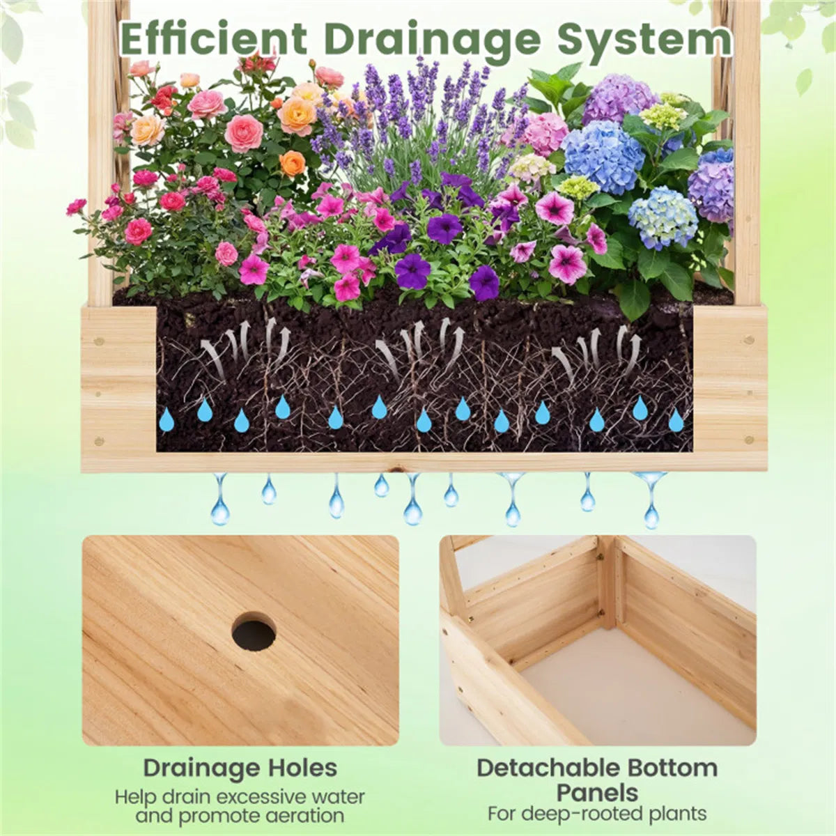 Fir Wood Raised Garden Bed with Side Trellis 109.22×35.56×114.30 cm Planter - Image 4