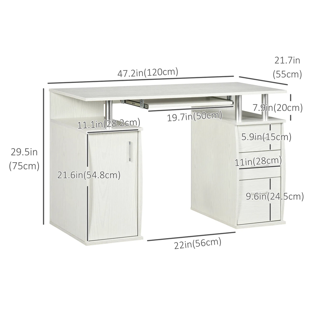 47" Computer Desk with Keyboard Tray and Storage Drawers Home Office - Image 3