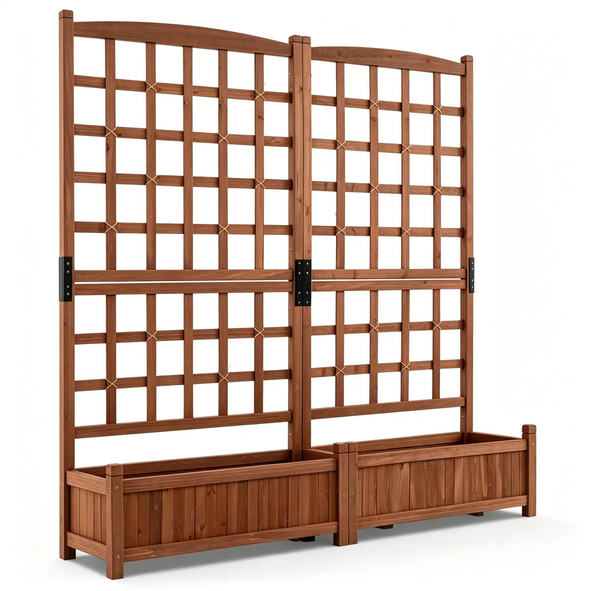Rustic Brown Elevated Planter with Lattice Trellis Dual Large Planting Boxes - Image 2