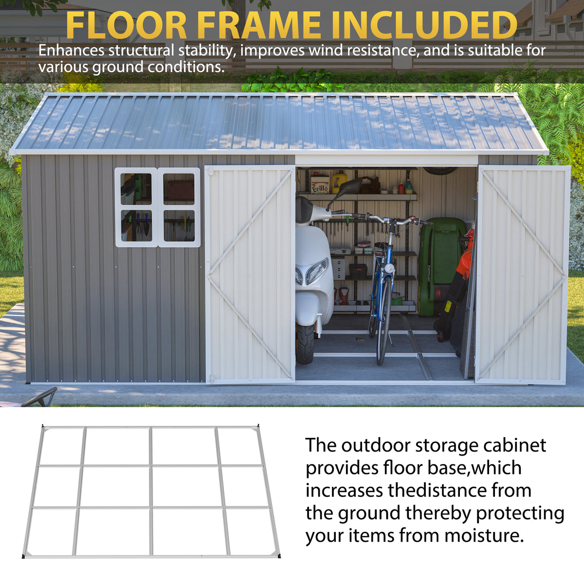 12x10 FT Outdoor Storage Shed Metal Large Garden Tool Sheds Outdoor with - Image 4