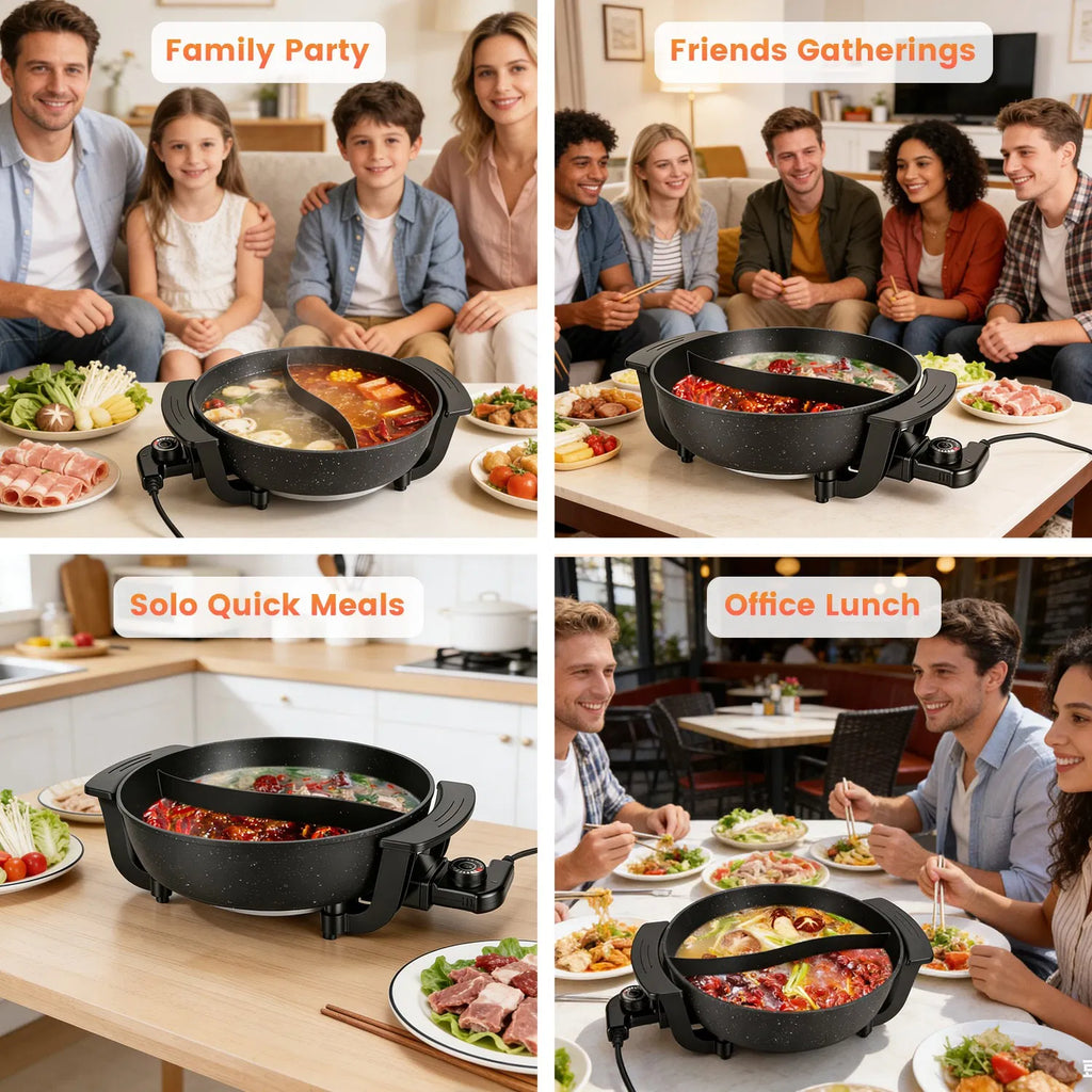 6L Electric Hot Pot with Divider 1100W Dual Flavor Pot Shabu Shabu Pot - Image 4