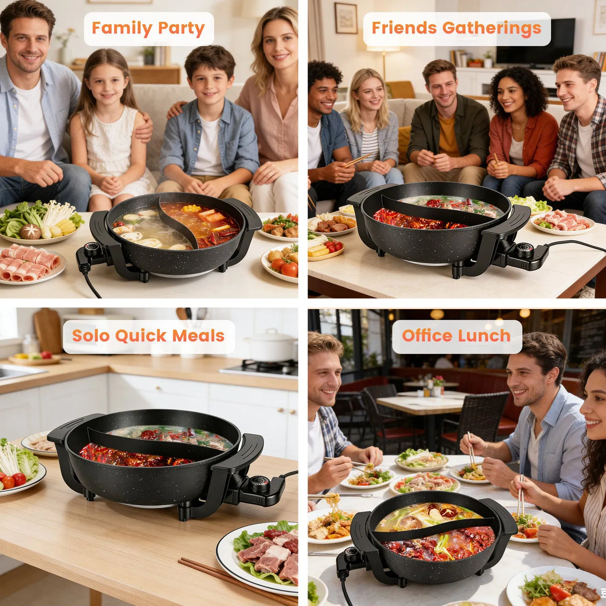 6L Electric Hot Pot with Divider 1100W Dual Flavor Pot Shabu Shabu Pot - Image 4