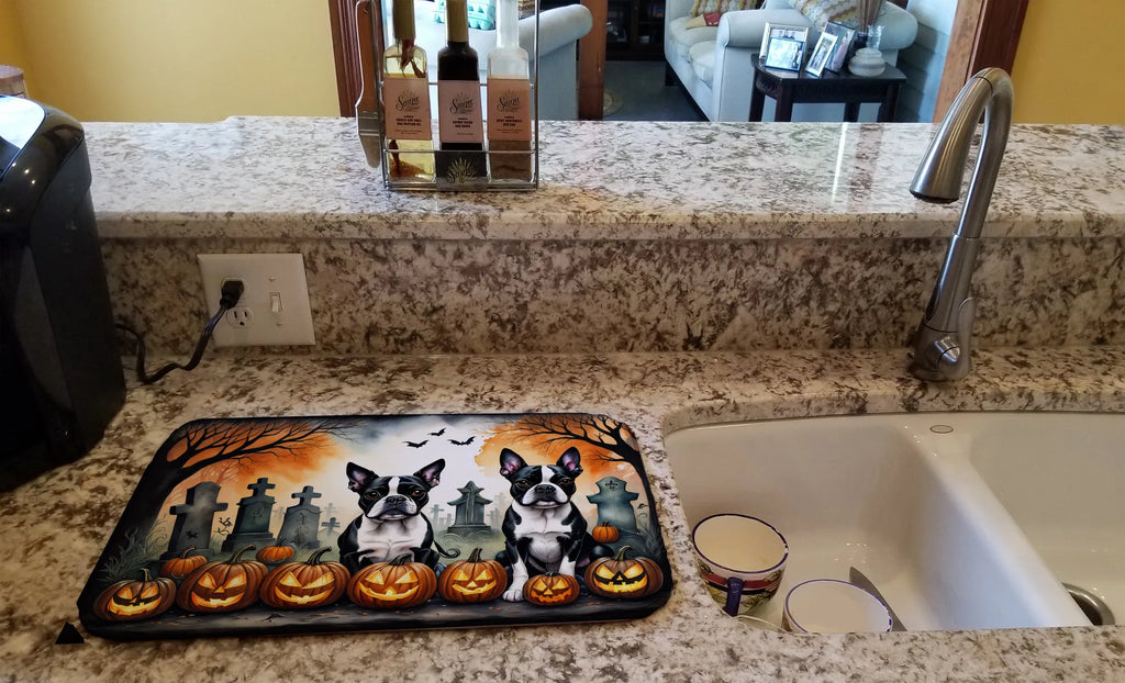 Boston Terrier Spooky Halloween Dish Drying Mat Absorbent Dish Drying Mat Pad - Image 3