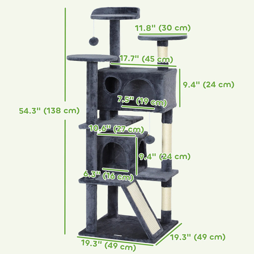54" Cat Tree Multi Level Cat Tower with Scratching Posts Cat Condos Bed - Image 2