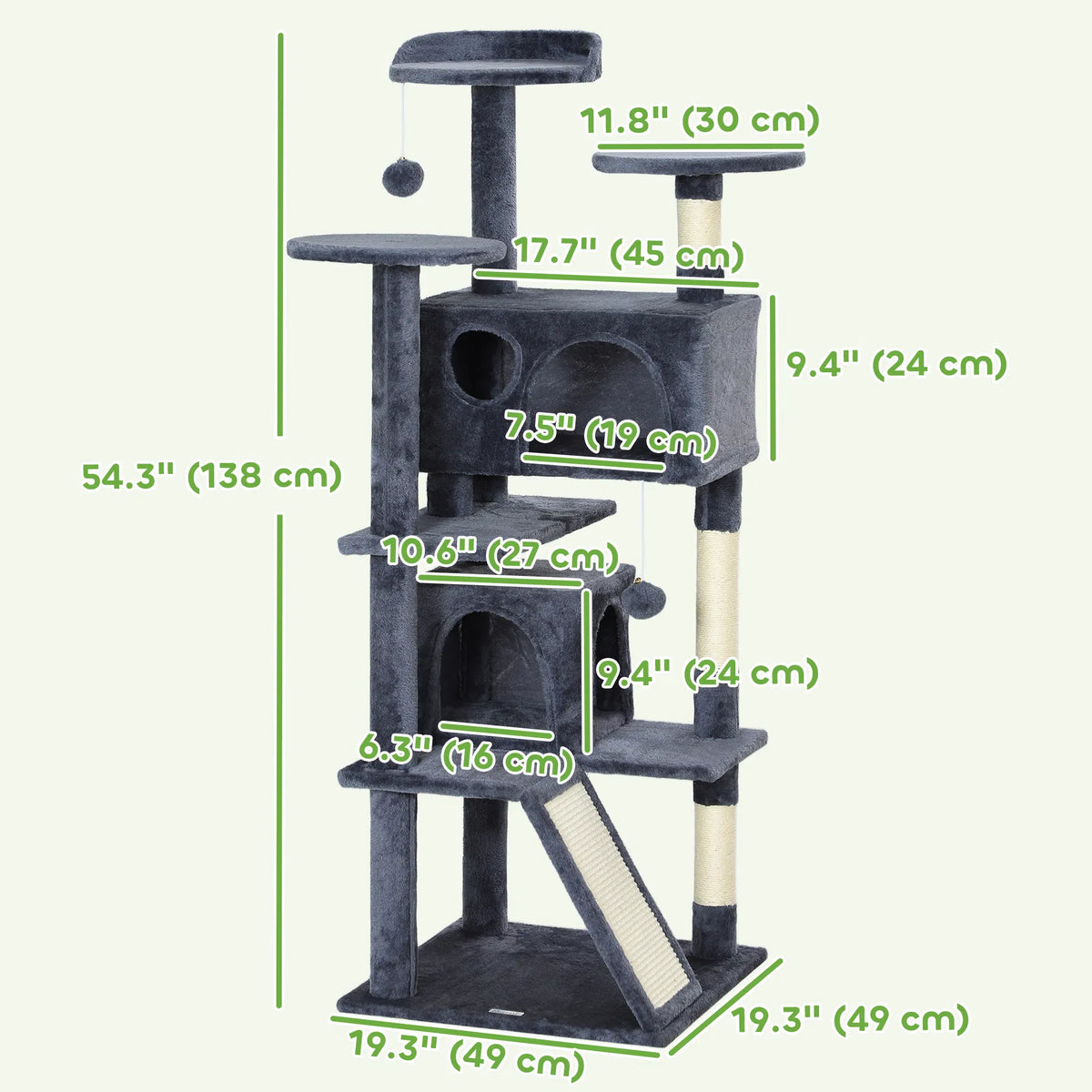 54" Cat Tree Multi Level Cat Tower with Scratching Posts Cat Condos Bed - Image 2