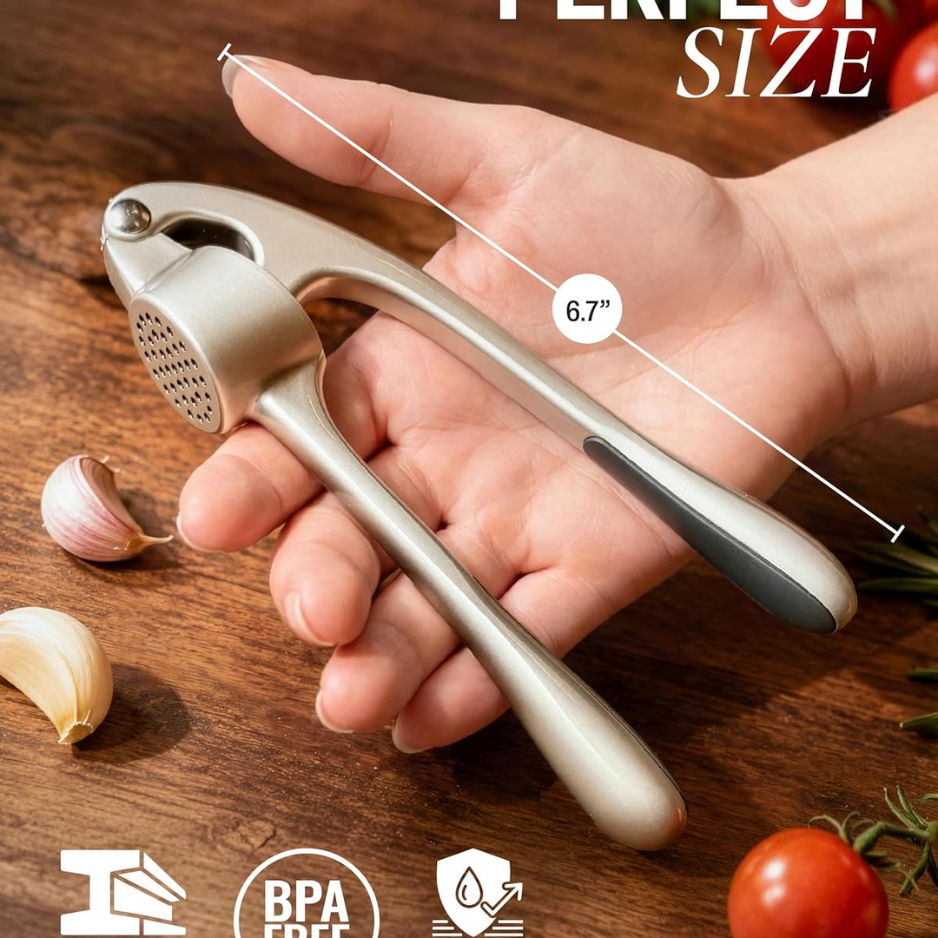 Premium Rust Proof Garlic Press Set Easy Squeeze Mincer With Silicone Peeler - Image 4