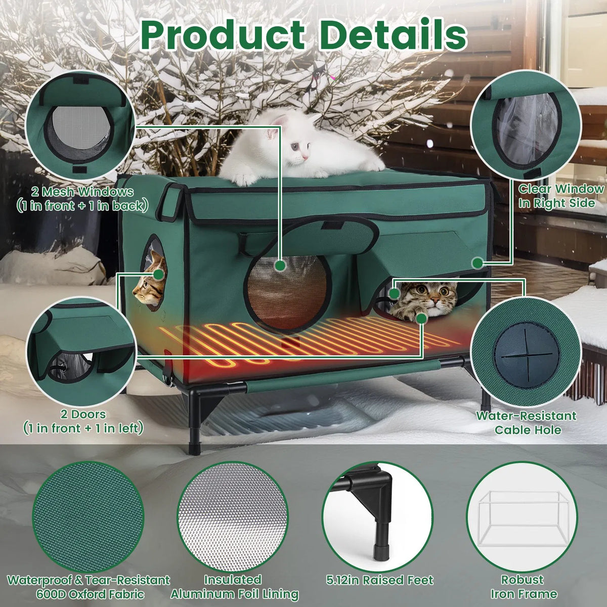 Waterproof Heated Cat House Outdoor Weatherproof Insulated Kitty Shelter Feral - Image 2