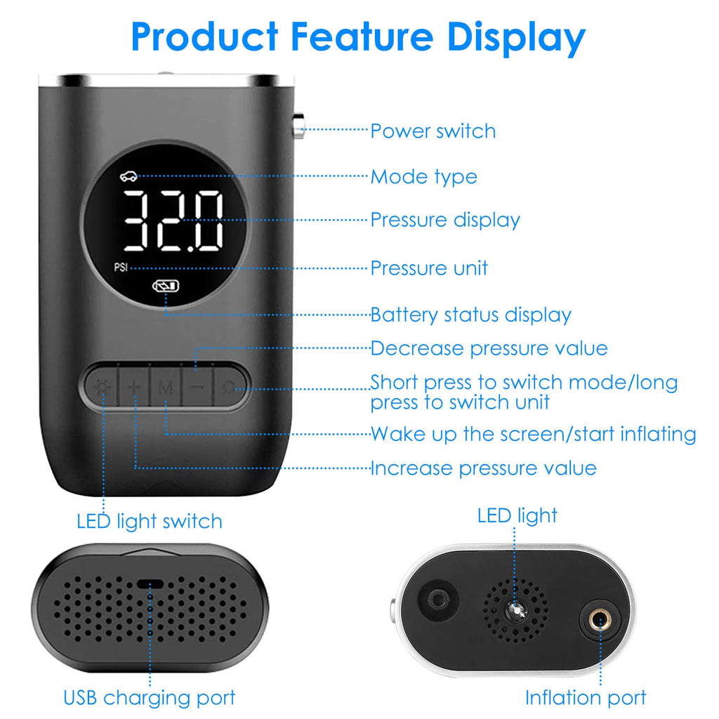 Car Tire Inflator Pump Portable Car Air Compressor Wireless Electric Air Pump - Image 3