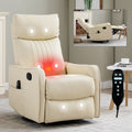 Beige Heat Massage Manual Recliner Chair with Rocker and Swivel in Faux Leather