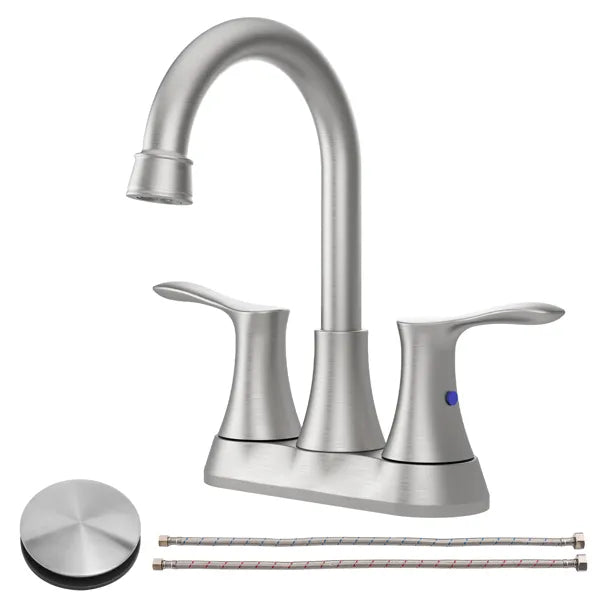 Bathroom Faucet Brushed Nickel 4" 2 Handle centerset basin faucet with Pop up - Image 2