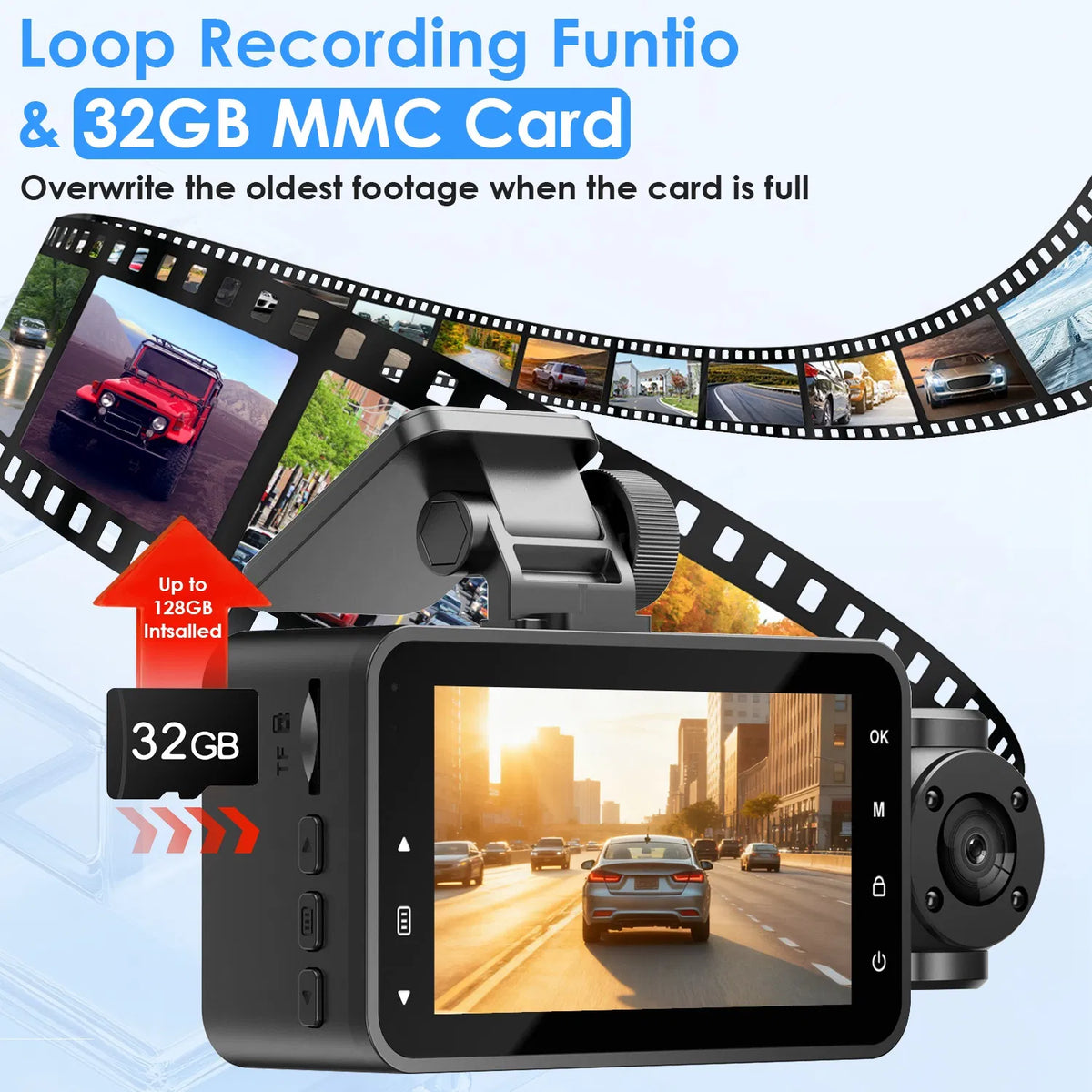 Car Dash Cam 3 Channel with Infrared Night Vision (4 IR Lights/Per Side) 1080P - Image 4