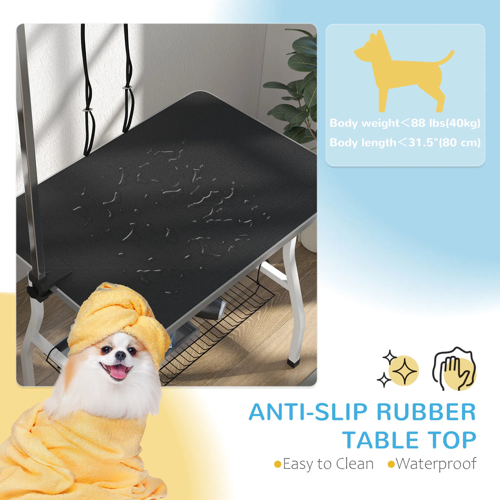Dog Grooming Table w/ Adjustable Arm Mesh Tray Two Nooses Rubber Surface - Image 4