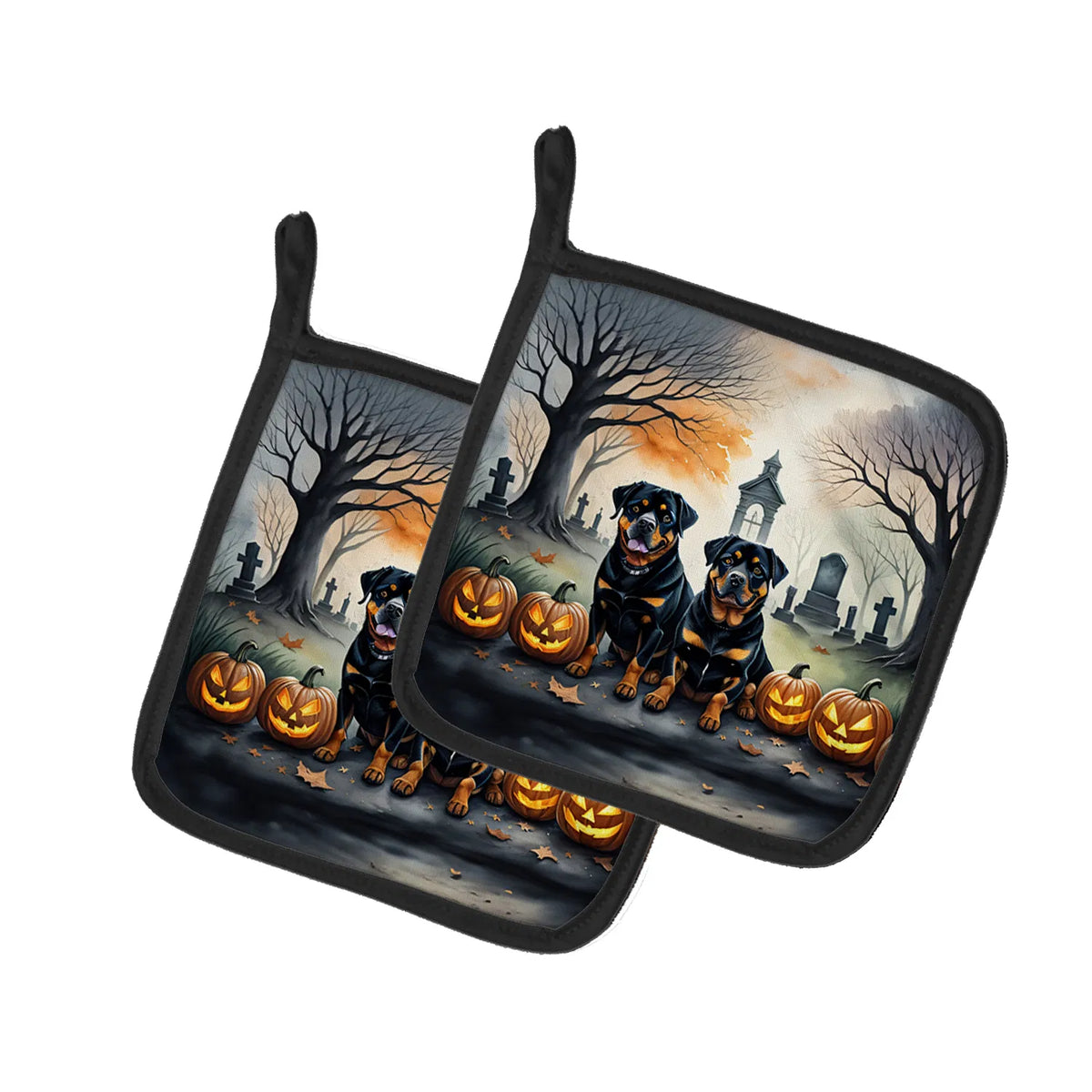 Rottweiler Spooky Halloween Pair of Pot Holders Kitchen Heat Resistant Pot - Image 2