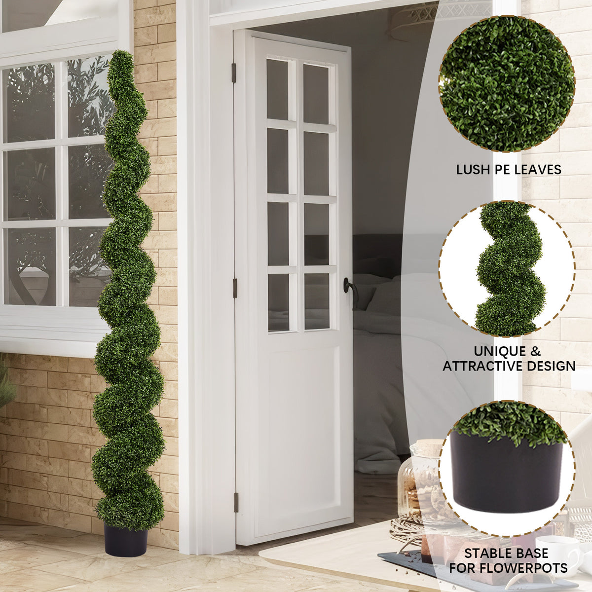 7FT Spiral Topiary Trees Artificial Outdoor Faux Boxwood Plants Large Twisted - Image 2