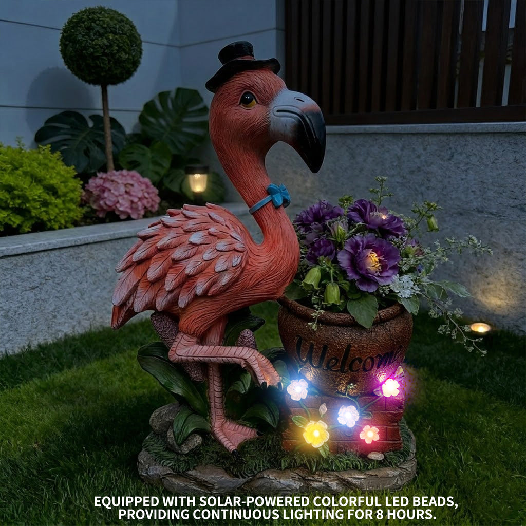 Outdoor Garden Sculpture Flamingo Flower Pot Planter Unique Yard Statue