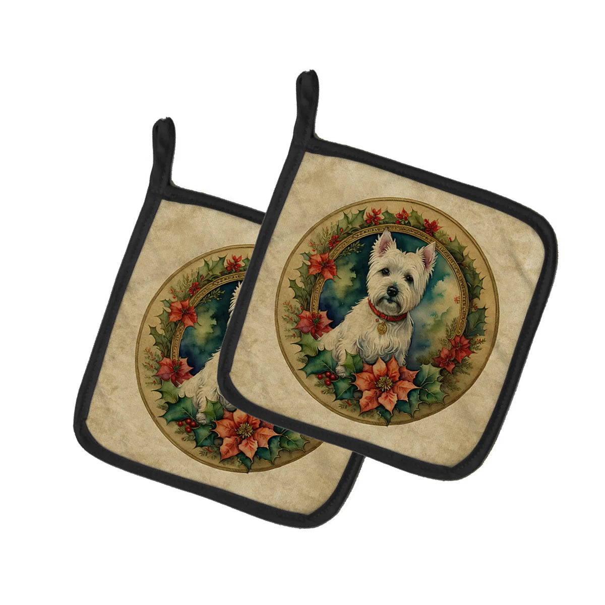 Westie Christmas Flowers Pair of Pot Holders Kitchen Heat Resistant Pot Holders - Image 3