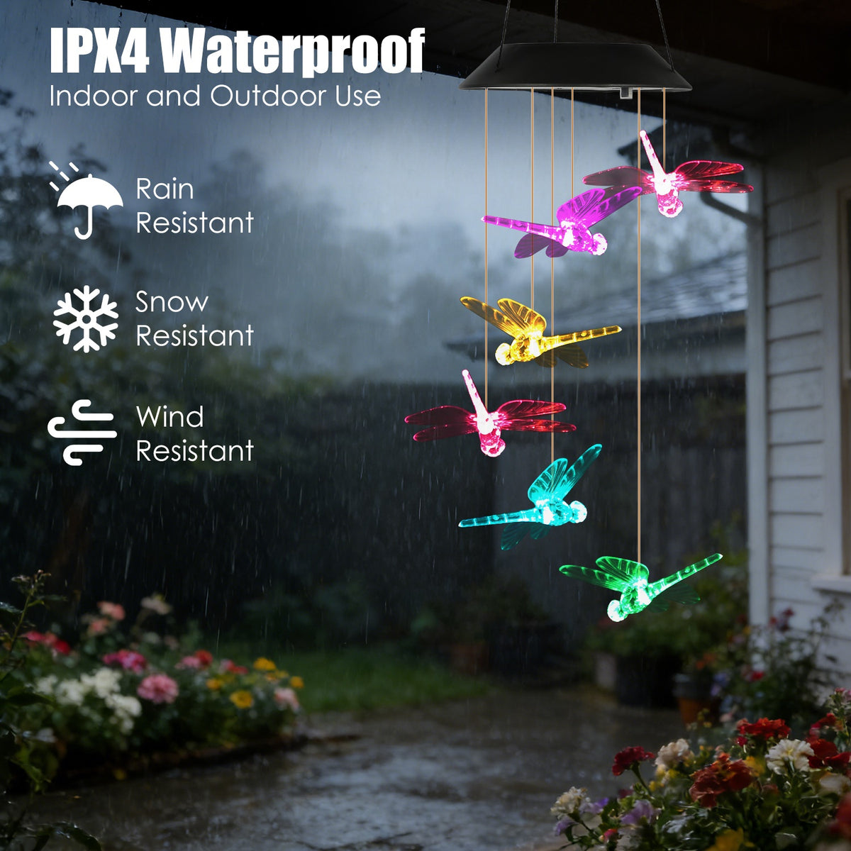 1Pc 2Pc Quantity Options Solar Dragonfly Wind Chime 7 Color Changing Wind Chime - Image 4