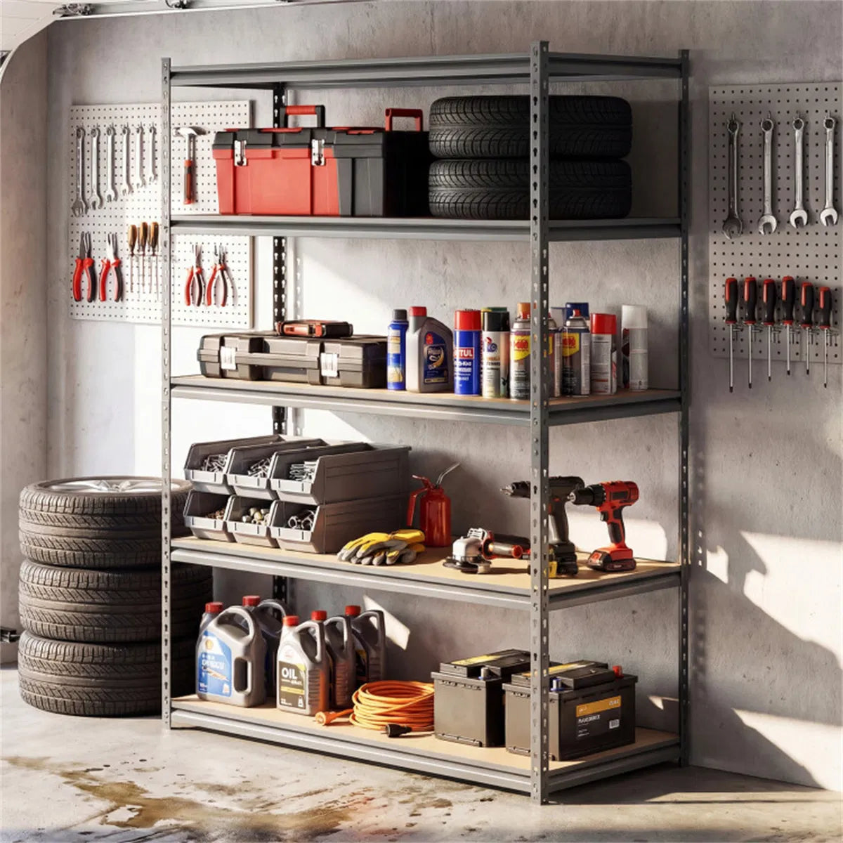5 Tier Heavy Duty Garage Shelving Unit 2200 LBS Total Load Capacity Boltless