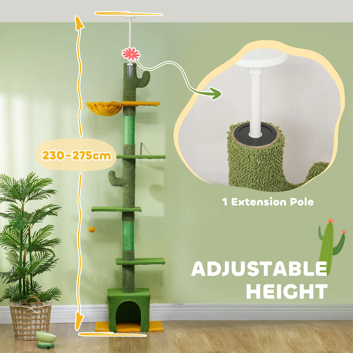 Floor to Ceiling Cat TreeTower with 90.5" 108" Adjustable Height Scratching - Image 3