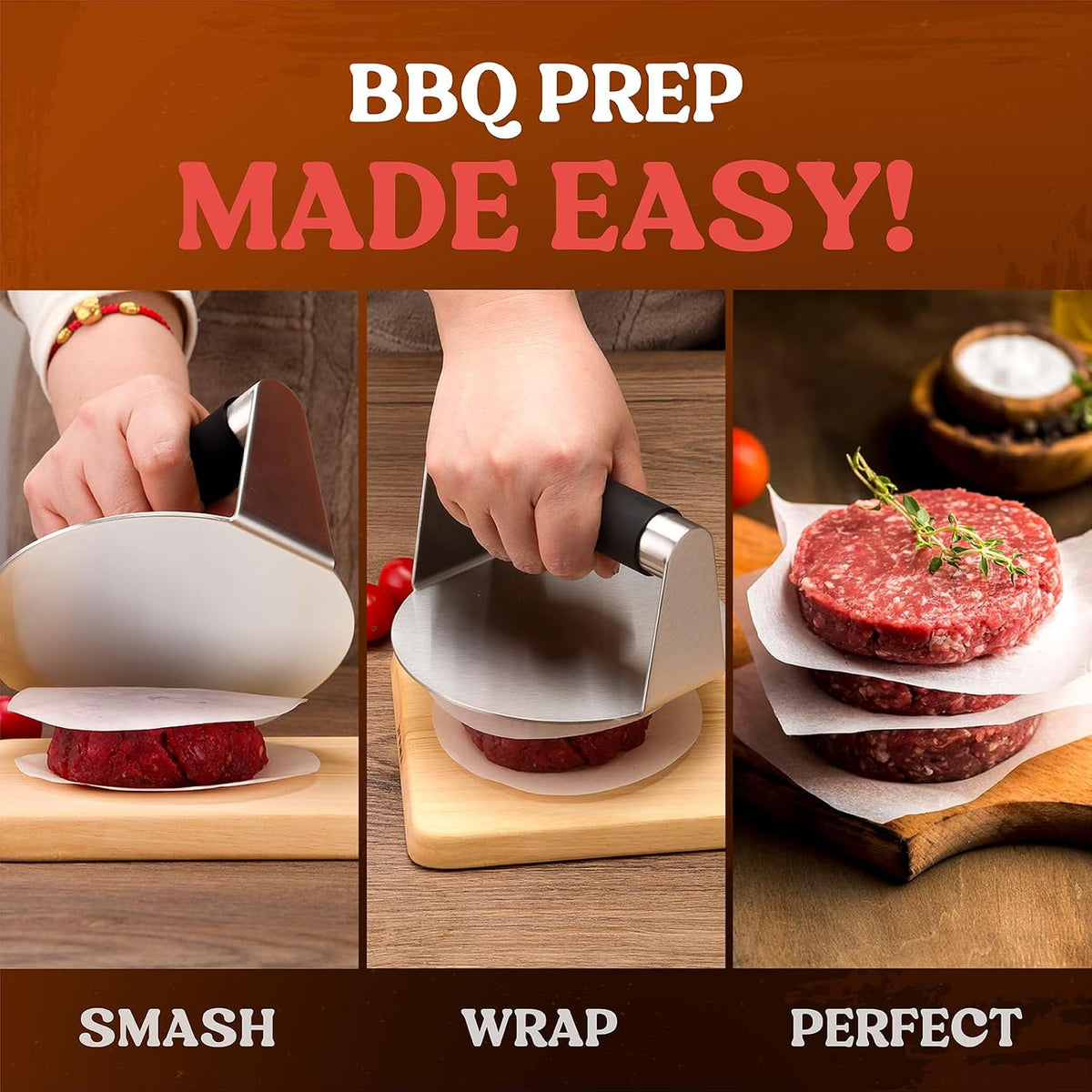 Smash Burger Press Stainless Steel Hamburger Smasher For Griddle 5.5 Inch - Image 2