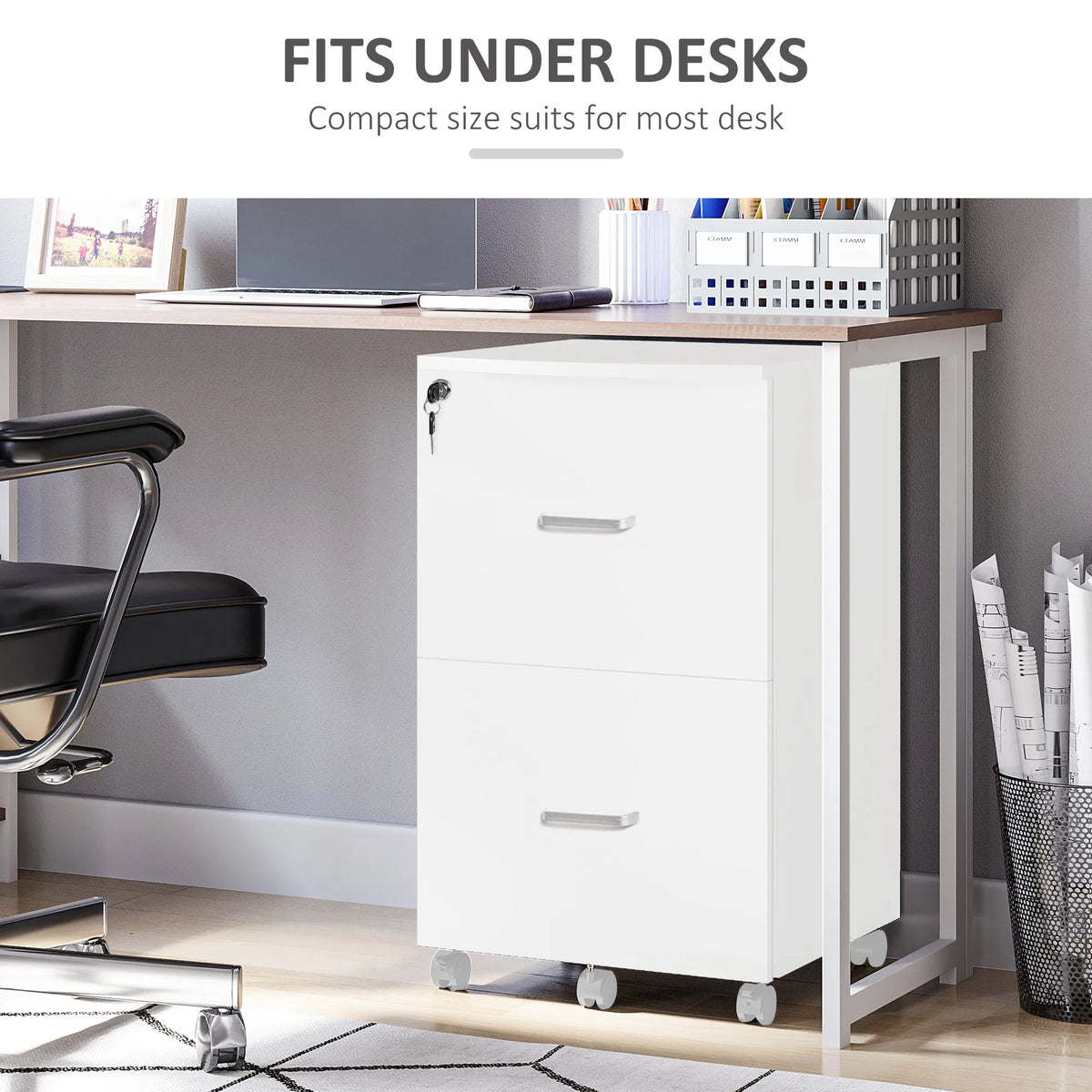 2 Drawer Mobile File Cabinet with Lock Wood Office Filing Cabinet with Locking - Image 2