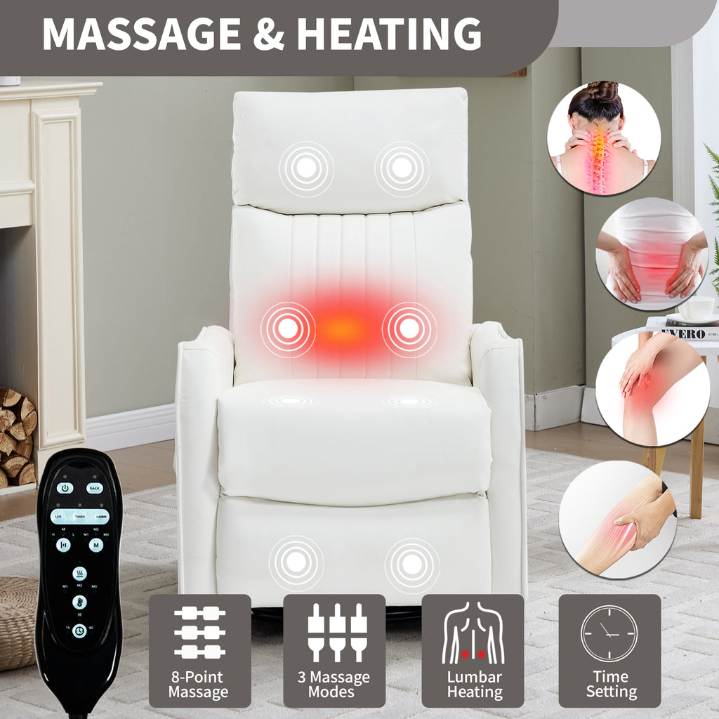White Heat Massage Manual Recliner Chair with Rocker and Swivel in Faux Leather - Image 2