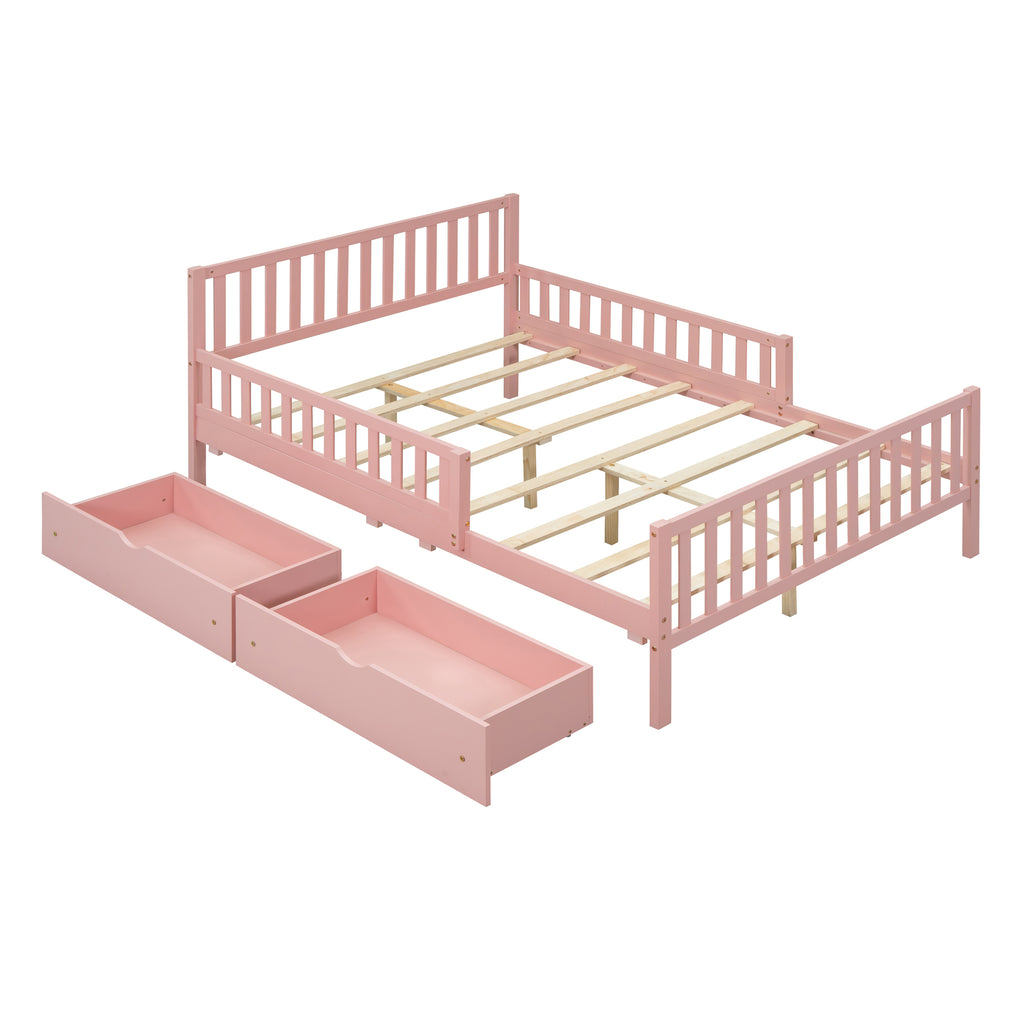 Pink Full Platform Bed with Two Storage Drawers
