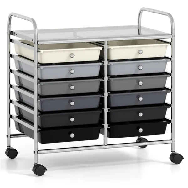 12 Drawer Rolling Storage Cart 2 Row 10 Storey Multicolor Drawers 4 Wheels - Image 4